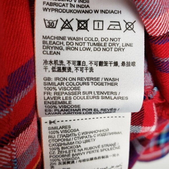 Superdry Anneka Button Up Shirt Red Plaid Check Soft Viscose Top Size 0 - Picture 7 of 7